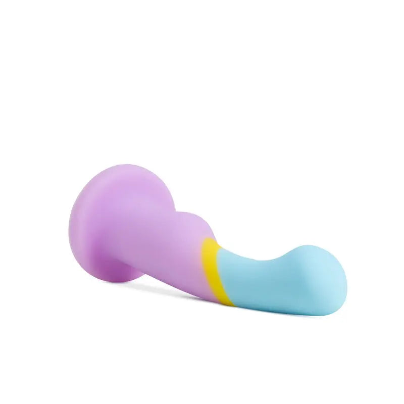 Avant Heart of Gold, a g-spot dildo in blue, yellow, and purple