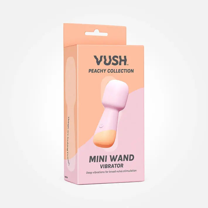 VUSH mini wand vibrator in pink and orange box
