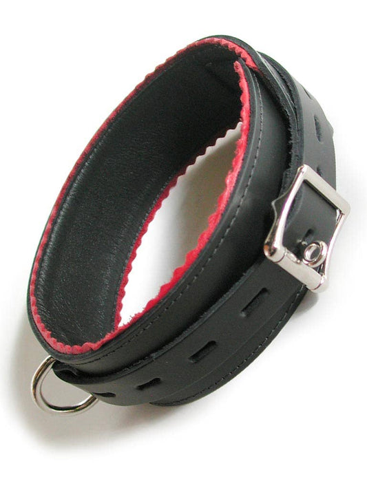 Scalloped Edge Leather Locking Collar Large