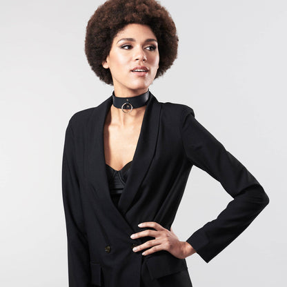 BIJOUX MAZE - Wide choker with leash black