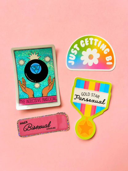 End Bisexual Erasure Glitter Sticker