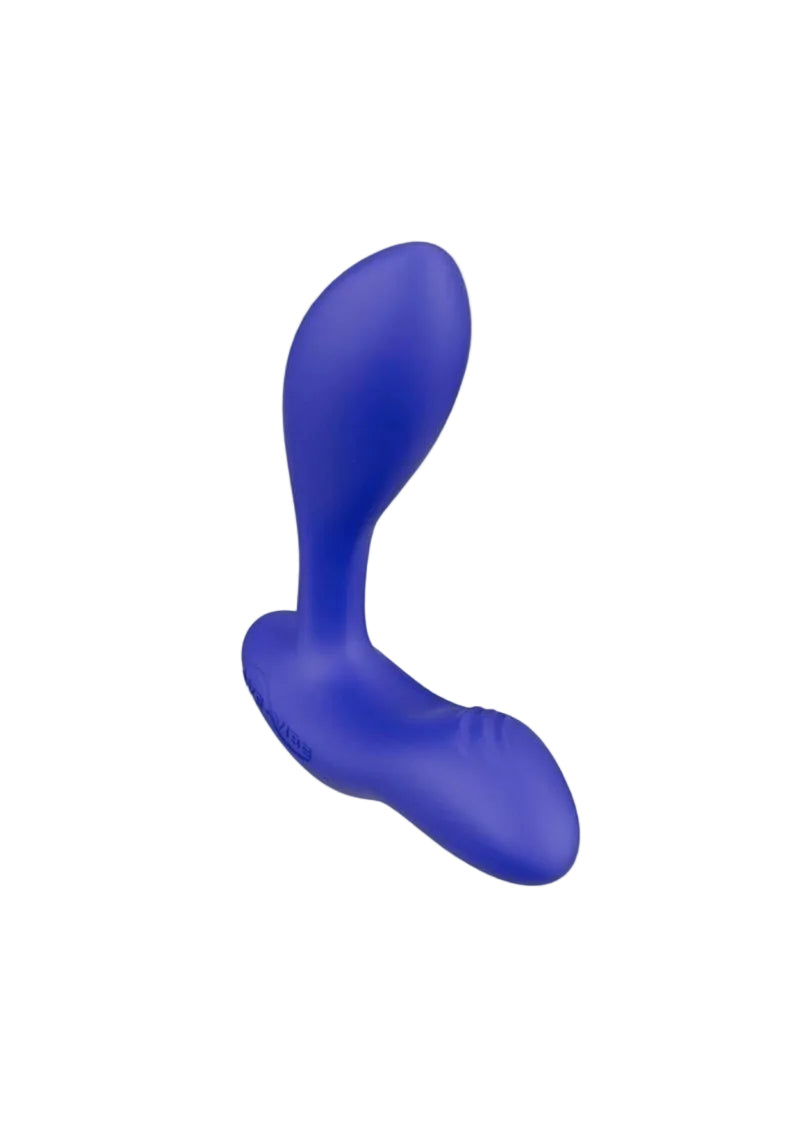 Blue silicone butt plug on a white background