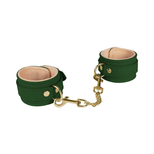 Green vegan leather ankle cuffs with gold hardware