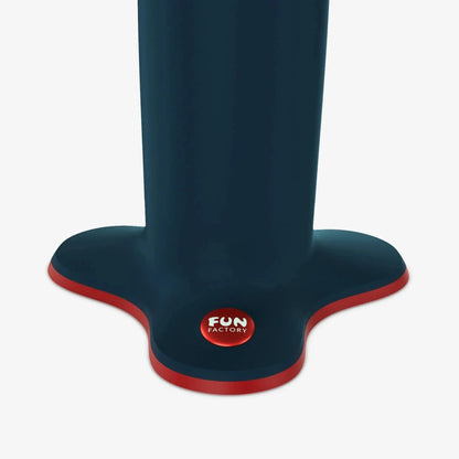 Fun Factory Limba Flex posable dildo in size large in teal color with bright red base