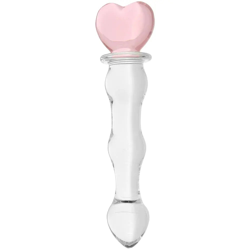 Glas Sweetheart glass dildo in clear with pink heart shaped handle