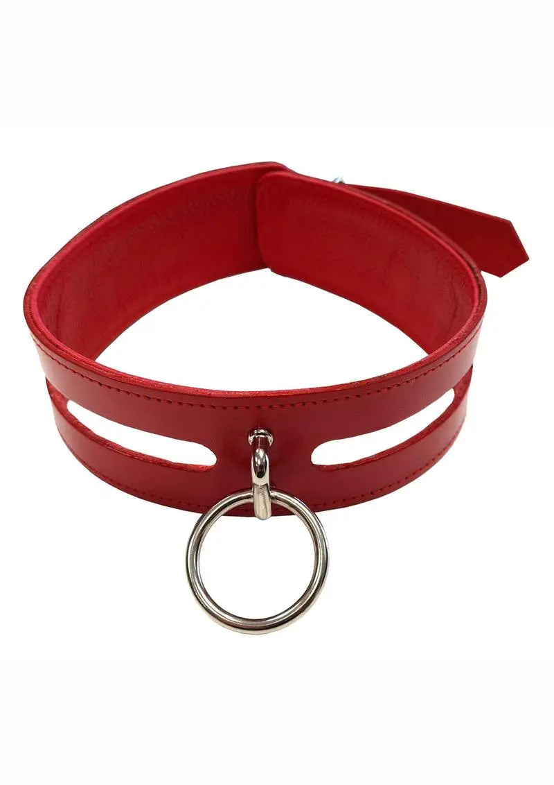 Adjustable Cutaway Leather Collar with O-Ring | Red Field Day Boutique