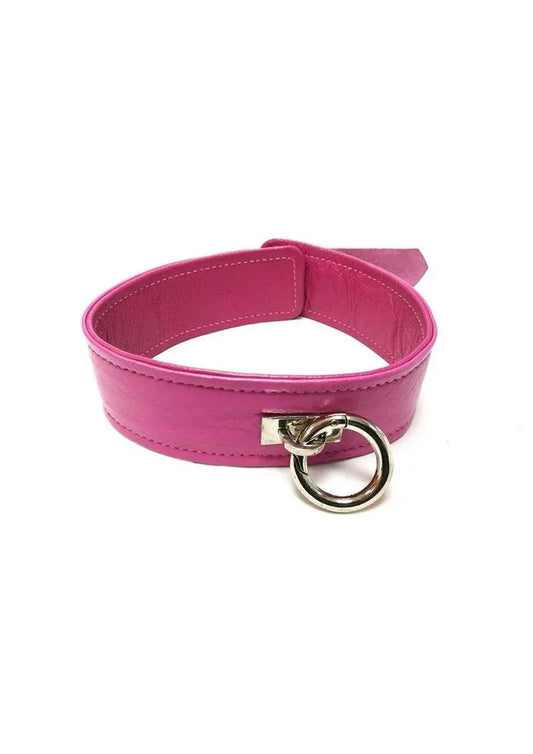 Adjustable Leather Collar with O-Ring Pink Field Day Boutique