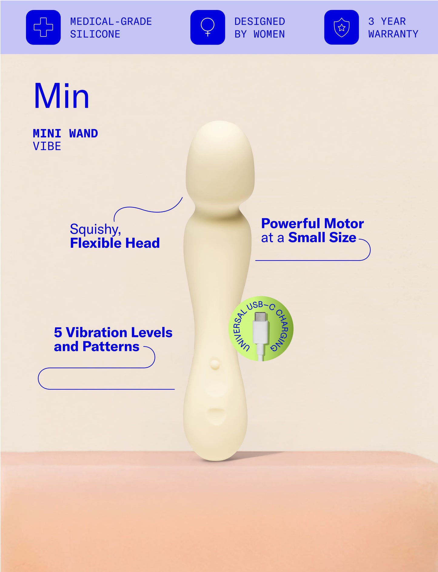 Min, Powerful Mini Wand Vibrator: Butter
