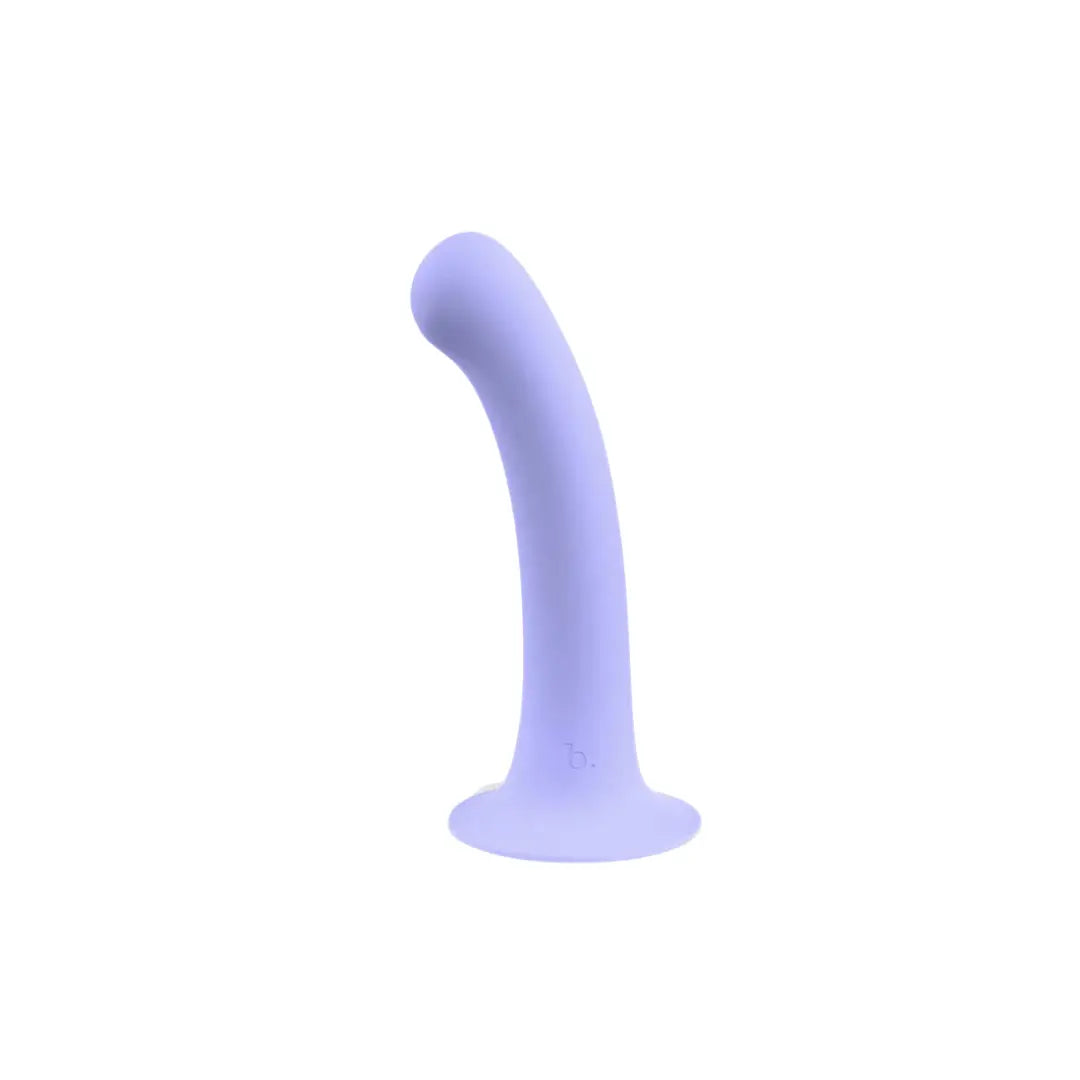 Sideview of Biird Surii silicone dildo in matte light purple