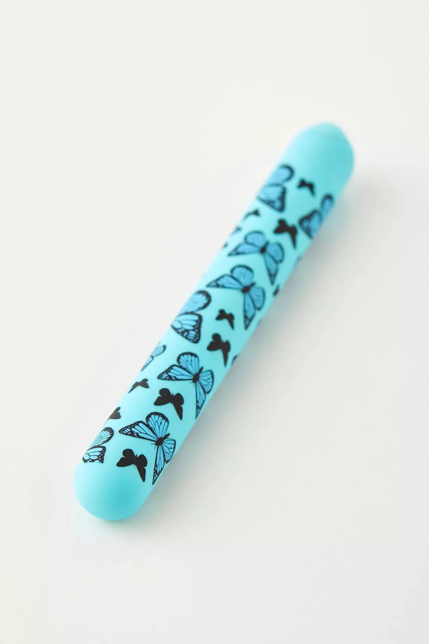 Blue slim vibrator with black butterfly print