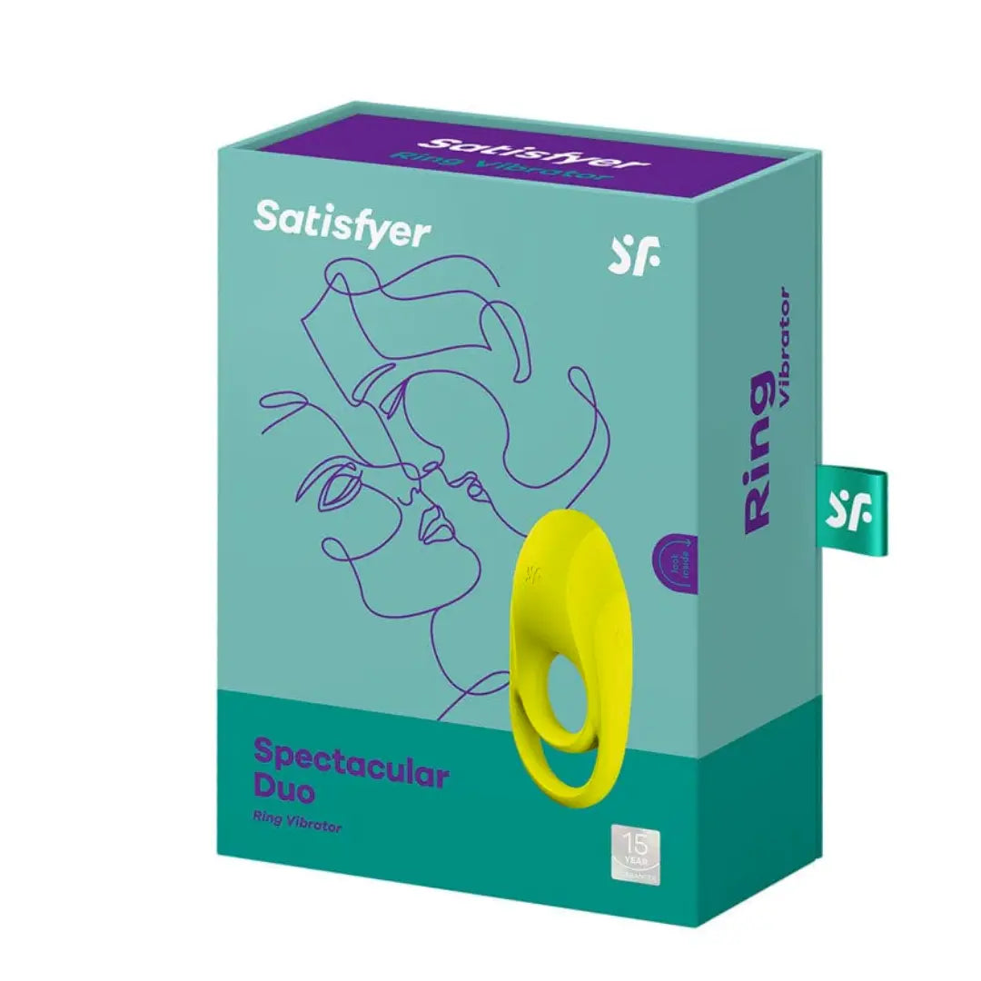 Satisfyer brand Duo vibrating cockring in bright yellow-green packaging