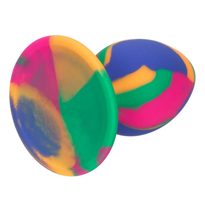 Silicone suction cup base beginner butt plug in tie dye color scheme